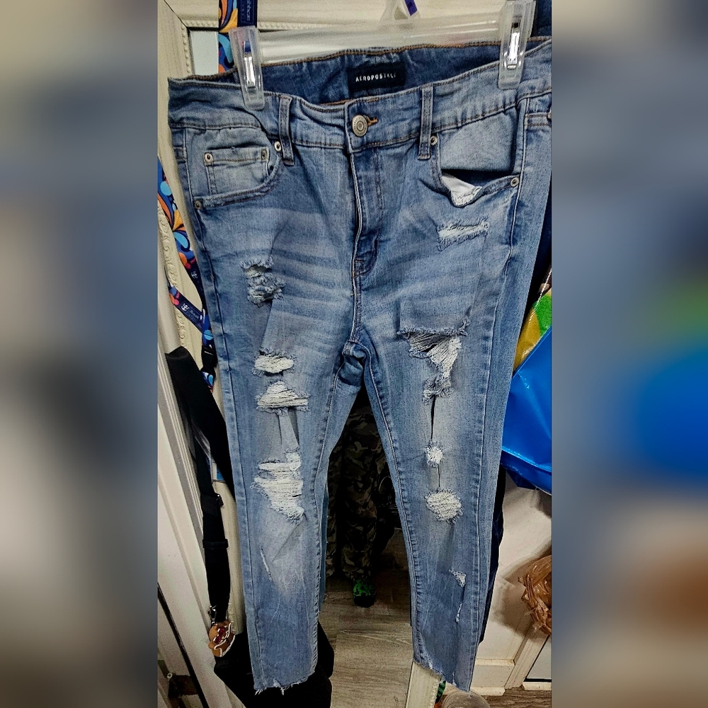 Distressed Blue Jeans